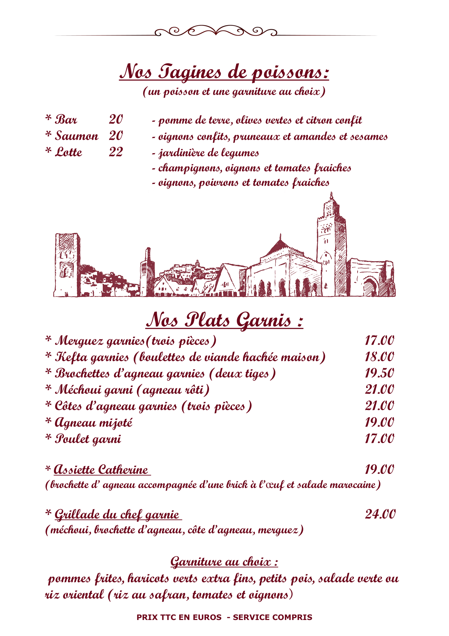 Tagines de poissons et plats garnis